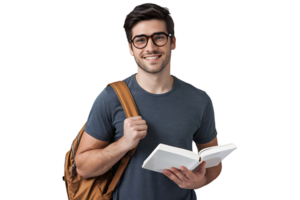 Happy Student with Backpack and Book isolated on transparent background png
