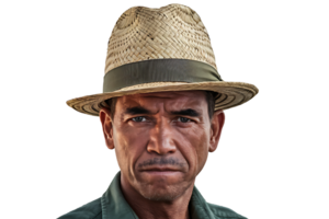 Portrait of a Man in a Straw Hat isolated on transparent background png