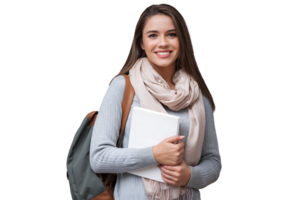 Smiling Student Girl with Backpack and Books isolated on transparent background png