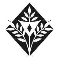 Diamond Shaped Floral Silhouette with Leaf Decorative Design Elegant Heading and Ending vector