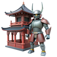 Robotic Samurai and Pagoda in a Futuristic Setting with High Tech Elements png