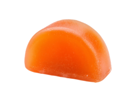 vibrant orange fruit-flavored gummy candy with soft chewy texture, sugar-coated jelly sweet, on isolated background png