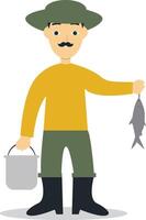 Fisherman Profession Character on White Background. vector
