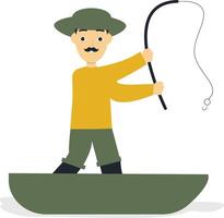 Fisherman Profession Character Isolated on White Background. vector