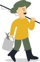 Fisherman Profession Character with Flat Design. vector