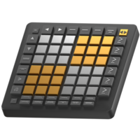 A black and yellow electronic keyboard with a yellow and black button png