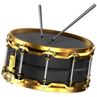 A black and gold drum with two sticks png