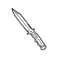 A knife is shown in a black and white drawing illustration vector