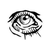 An eye with a tear in it is shown in a black and white drawing vector