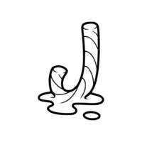 A drawing of a letter j with a candy cane vector