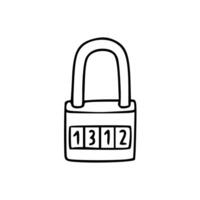 A black and white drawing of a lock with a number on it vector