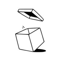 A black and white drawing of a box with a lid vector