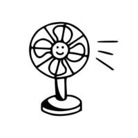 A black and white drawing of a fan with a smiling face vector