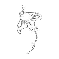 A drawing of a stingray swimming in the ocean vector