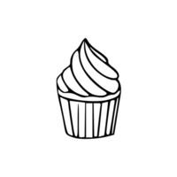 A black and white drawing of a cupcake icon vector