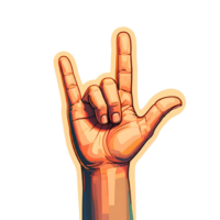 Hand showing I love you gesture in American sign language with a bright and colorful design on transparent background png