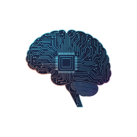 Futuristic illustration of a brain integrated with circuits and a central chip representing artificial intelligence technology png
