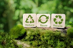 Reduce, reuse, recycle symbol in the middle of a beautiful untouched jungle. Ecological concept. photo