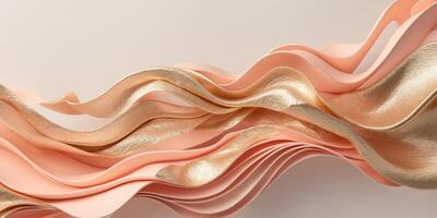 Elegant Abstract Background with Flowing Peach and Gold Metallic Texture Layers. photo