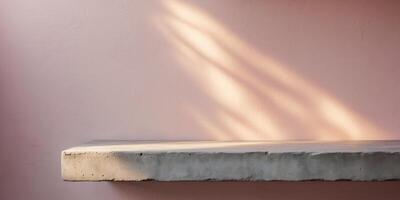 Pink Wall and Concrete Shelf for Product Display with Soft Morning Light and Shadow. photo