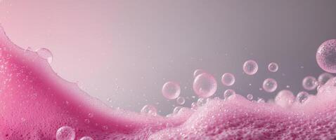 Abstract Pink Foam Bubbles Texture Background Close up Macro Shot of Sparkling Lather photo