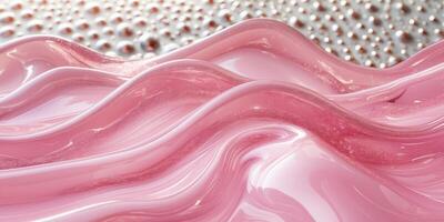 Abstract Pink Fluid Waves with a Glossy Surface and Bubbles Texture Background photo