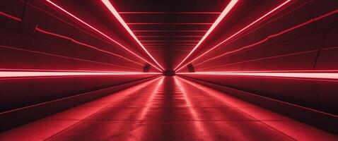 Futuristic red neon corridor with symmetrical led light panels photo