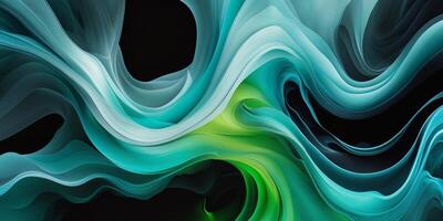 Abstract swirling fluid artwork with teal and black colors creating a dynamic flow. photo