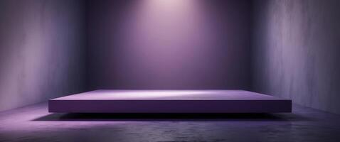purple empty platform in a corner with a light coming from the top photo