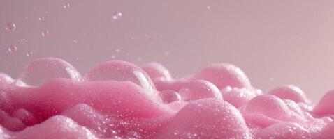 Abstract Pink Foam Bubbles Texture Background Close up Macro Shot of Sparkling Lather. photo