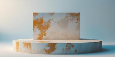 Vivid Brushstroke Stone Podium with Natural Style and Gradient Background photo