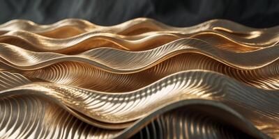 Brushed gold waves with a rich metallic texture on a dark background creating a luxurious and elegant design accent for various projects photo