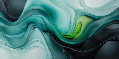 Abstract swirling fluid artwork with teal and black colors creating a dynamic flow photo