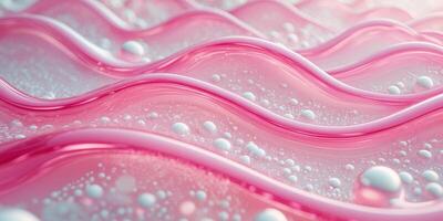 Abstract Pink Fluid Waves with a Glossy Surface and Bubbles Texture Background. photo
