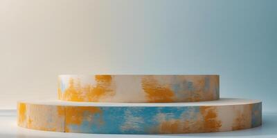 Vivid Brushstroke Stone Podium with Natural Style and Gradient Background. photo