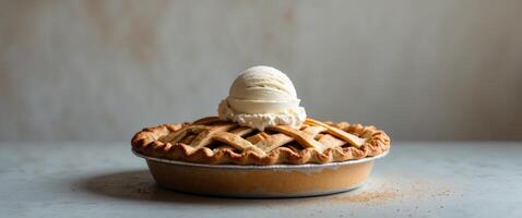 Homemade Apple Pie with Lattice Crust and Vanilla Ice Cream photo