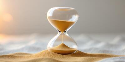 Golden hourglass time flowing in serene warm light photo