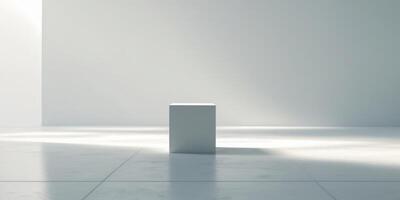 Illuminated Room Featuring Block Centered On Floor. photo