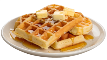 Delicious honey drizzled over freshly made Belgian waffles, a tempting breakfast scene showcasing golden syrup glistening atop warm, fluffy waffles, png