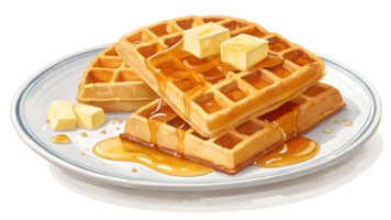 Waffle stack with butter and honey png