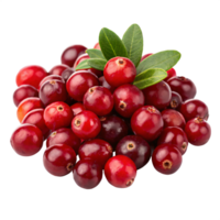 A handful of bright red cranberries with a glossy, matte surface and a fresh, tart appearance. png