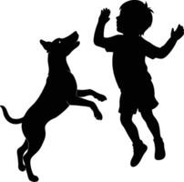 A Boy and a Dog are jumping silhouette illustration vector
