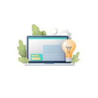 Floral Laptop with gears and lightbulb symbolizing creativity innovation and digital problem solving concept png