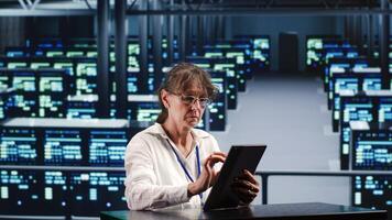 Competent manager in server hub housing high end devices capable of quickly and efficiently performing complex computations and data analysis, using tablet to end concerns photo