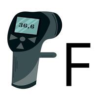 lettering in the form of a medical digital thermometer in the shape of the letter F vector
