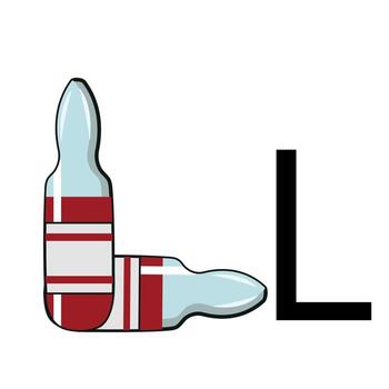 letter design in the form of two injection ampoules folded in the shape of the letter L vector