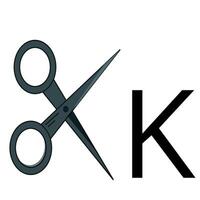 lettering in the form of medical scissors folded in the shape of the letter K vector
