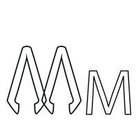 letter design in the form of two medical tweezers folded in the shape of the letter M, drawn in line art style vector