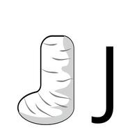 lettering design in the form of a plaster cast leg folded in the shape of the letter J vector