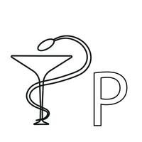 letter design with the symbol of a glass of hygeia, folded in the shape of the letter P, drawn in line art style vector